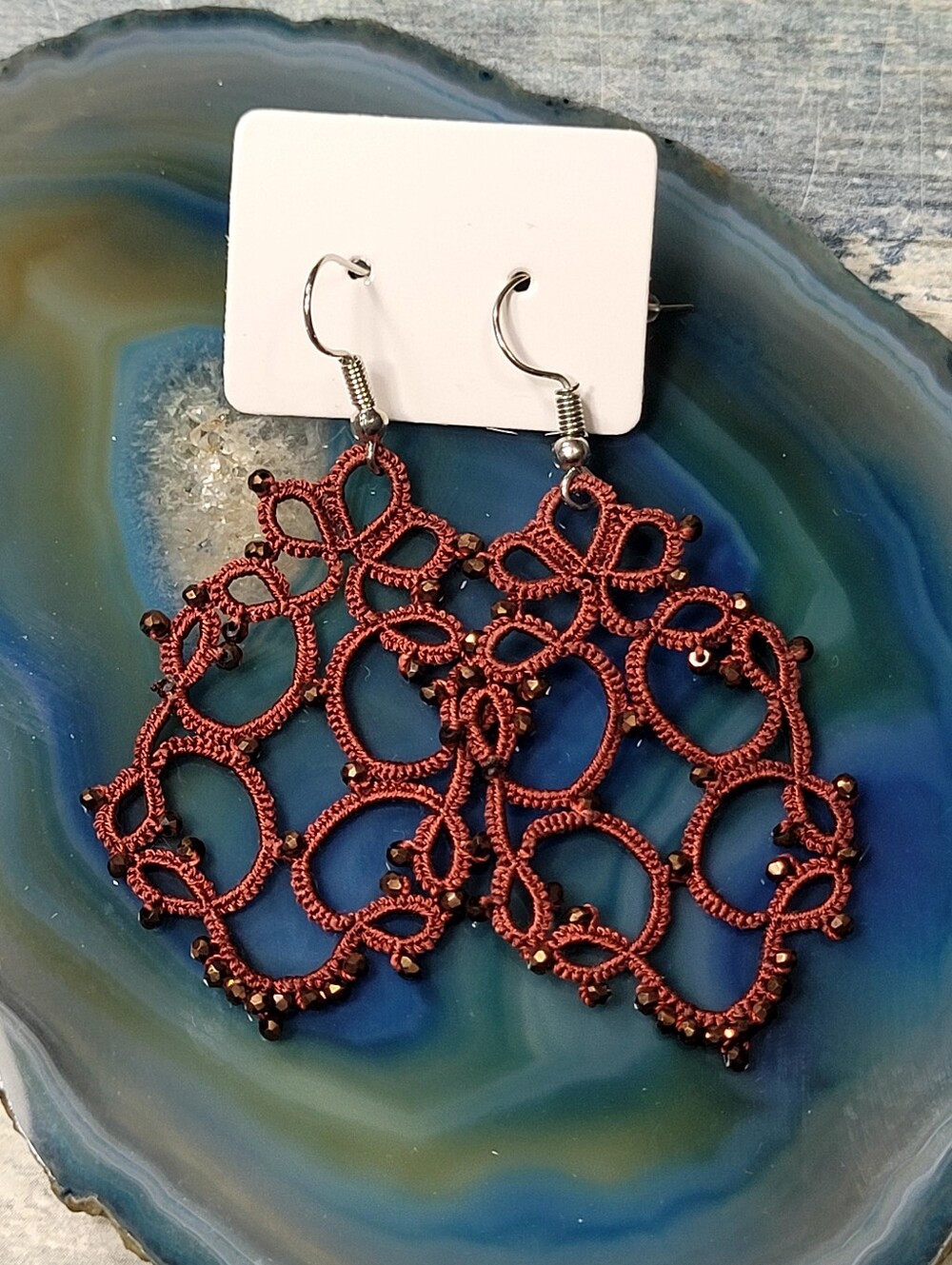 Burgundy Lace Teardrop Earrings - Women Jewelry